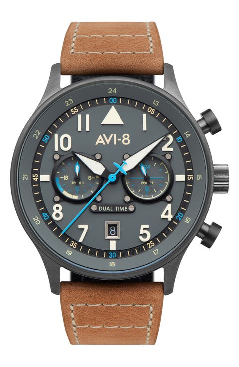 Hawker Hurricane Carey Chronograph Leather Strap Watch, 44mm