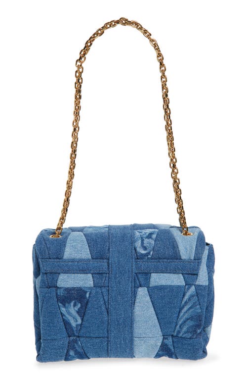 Versace Medusa 95 Quilted Patchwork Denim Shoulder Bag In Blue Gold