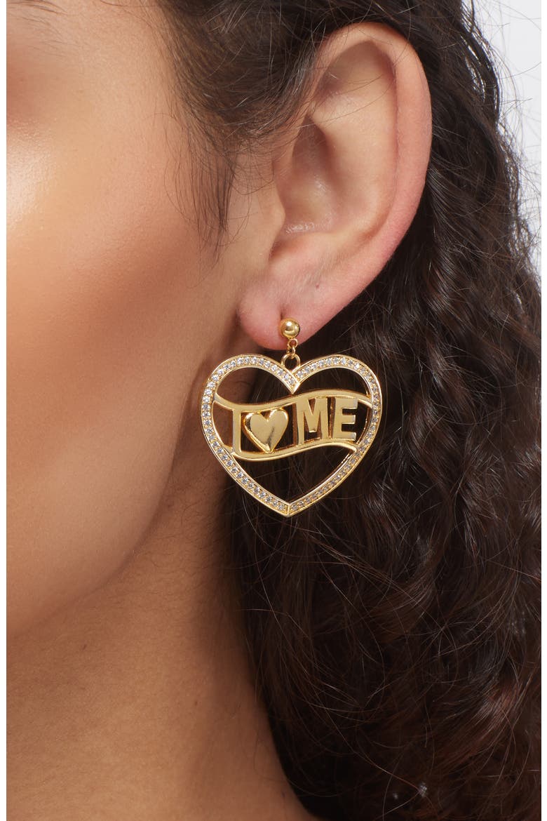 I Love Me Drop Earrings, Alternate, color, GOLD