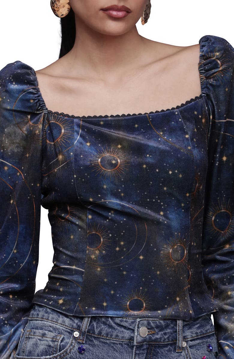Avec Les Filles Renaissance Romance Long Sleeve Shirt, Alternate, color, Gold Celestial Baroque