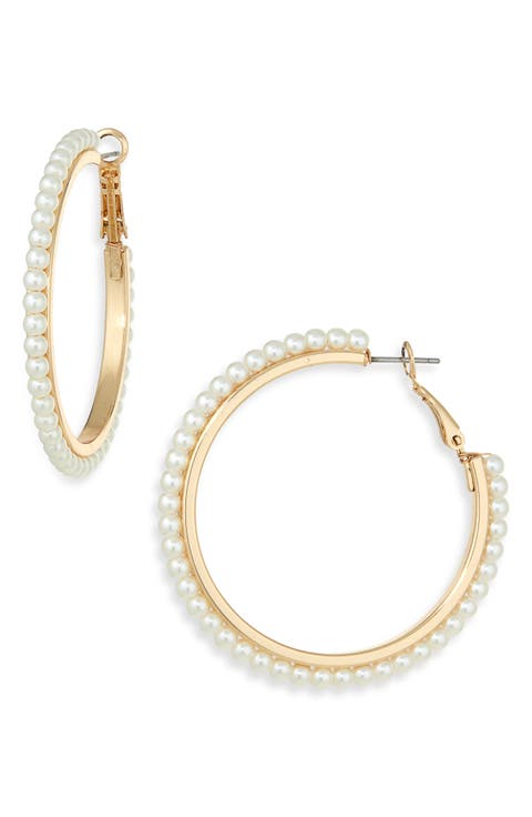 Faux Pearl Hoop Earrings