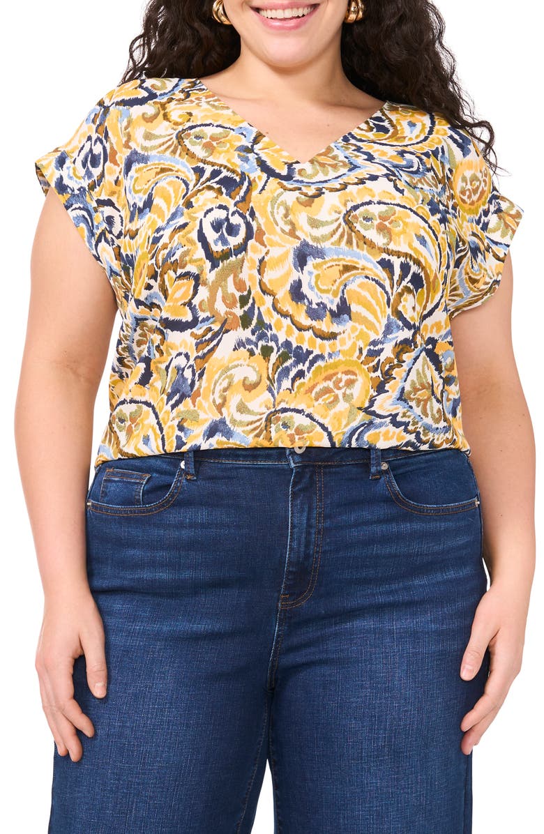 Vince Camuto Swirl V-Neck Drop Shoulder Top, Main, color, 