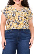 Vince Camuto Swirl V-Neck Drop Shoulder Top