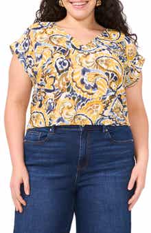 Vince Camuto Swirl V-Neck Drop Shoulder Top