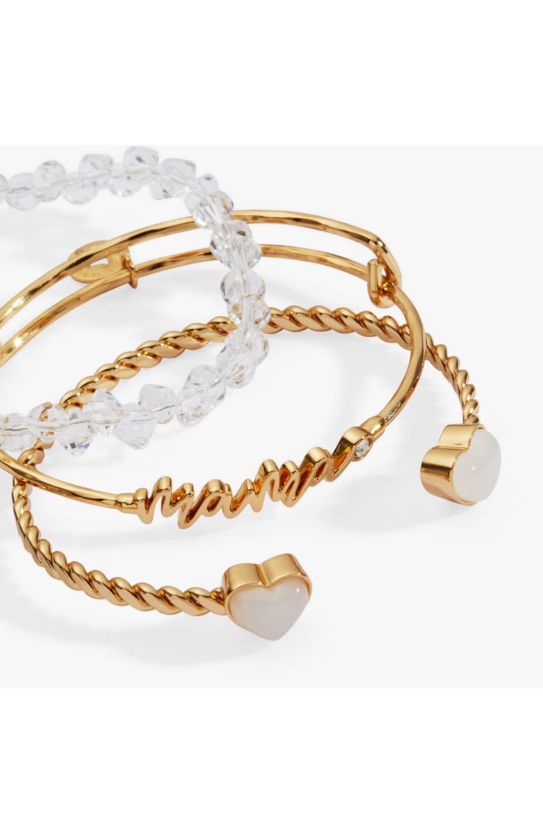 Alex and Ani 'Mama' Silver Beaded Bangle Set of 3, Alternate, color, Gold