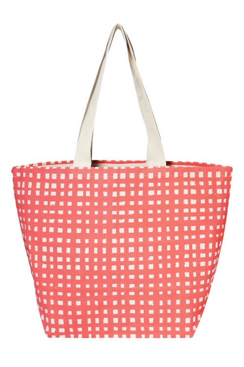 Dance Happy Micro Grid Wide Tote Bag In Coral