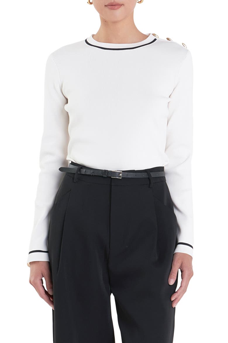 Stripe Rib Sweater, Main, color, OFF WHITE/ BLACK