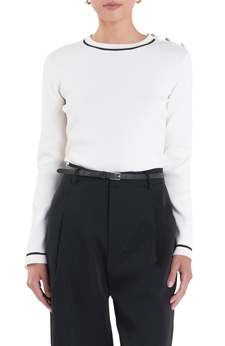 English Factory Stripe Rib Sweater, Main, color, Off White/ Black