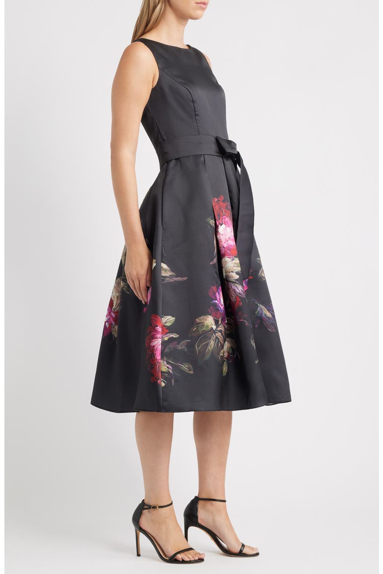 Mikado Flare Gown, Alternate, color, BLACK MULTI