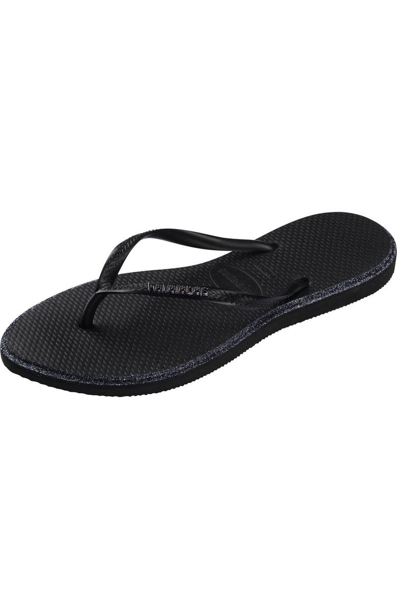 Havaianas Slim Point Glitter Flip Flop, Alternate, color, Black/ Black