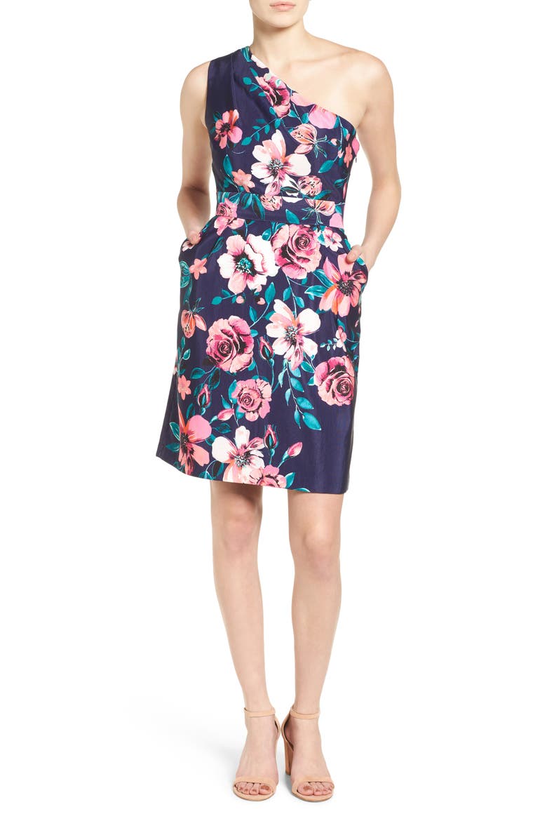 One-Shoulder Sheath Dress, Alternate, color, NAVY/ PINK