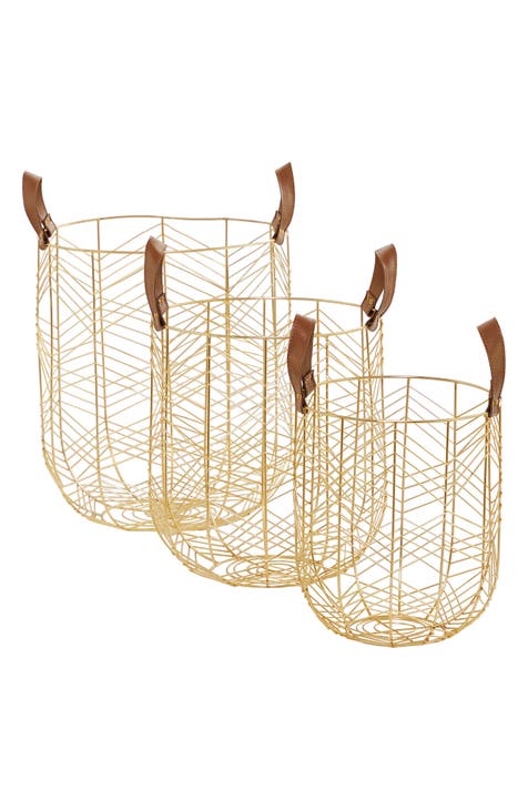 Goldtone Metal Glam Storage Basket - Set of 3