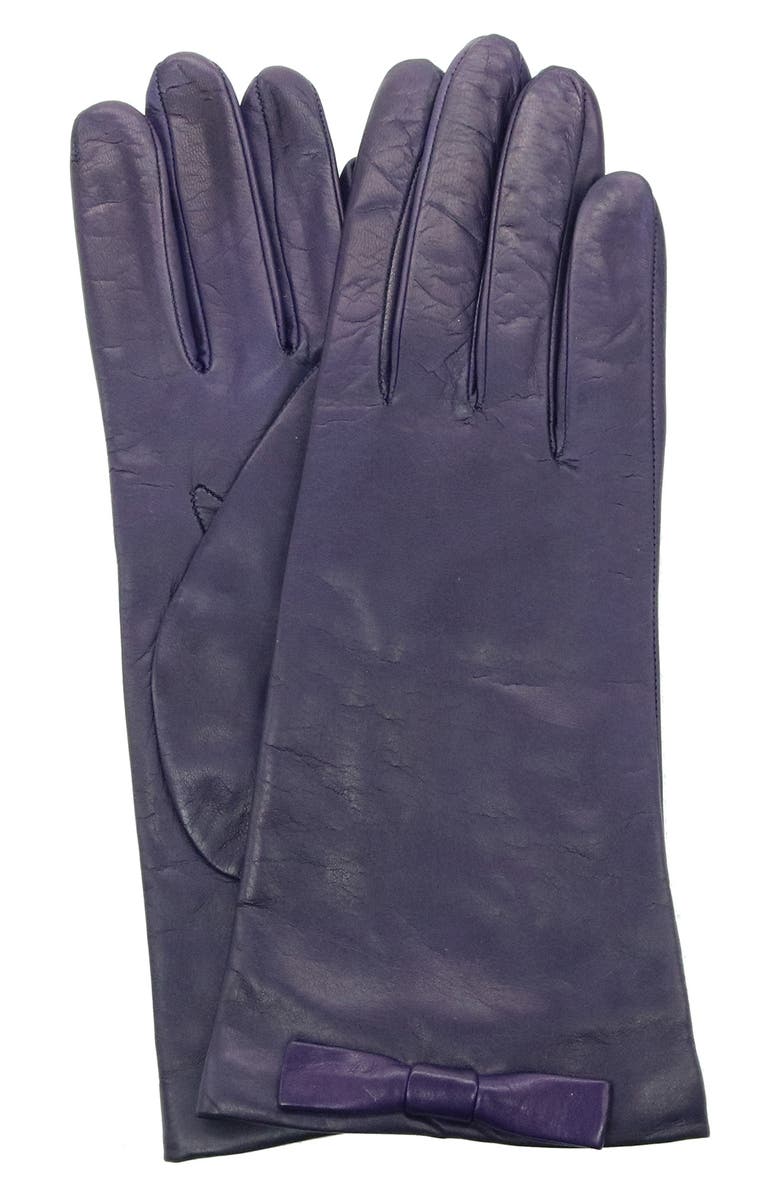 Portolano Bow Leather Gloves, Main, color, Grape