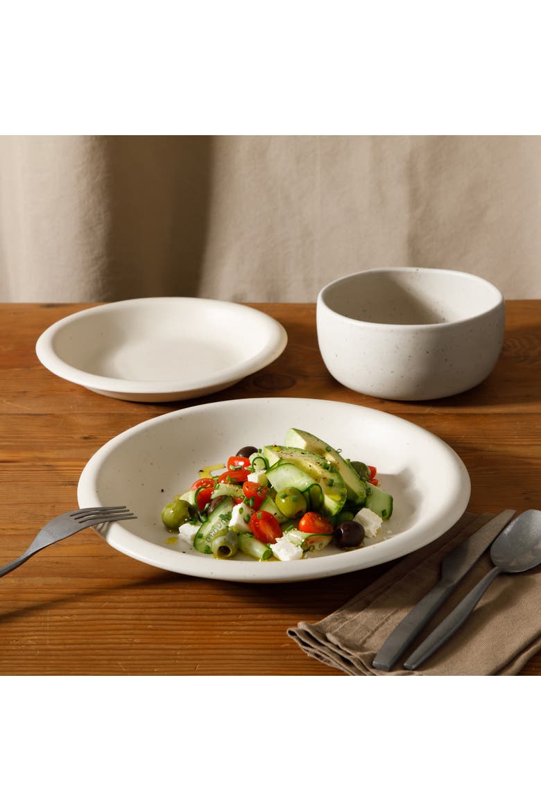 Corsica Clay 12 Piece Stoneware Reactive Glaze Dinnerware Set, Alternate, color, Linen White