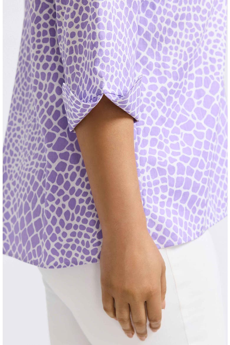 Agnes Print Three-Quarter Sleeve Linen Blend Popover Top, Alternate, color, AMETHYST/ WHITE