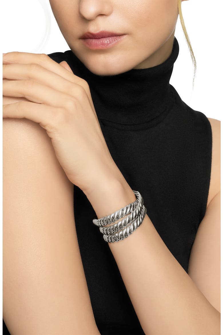 Sculpted Cable Triple Wrap Bracelet in Sterling Silver, Alternate, color, STERLING SILVER