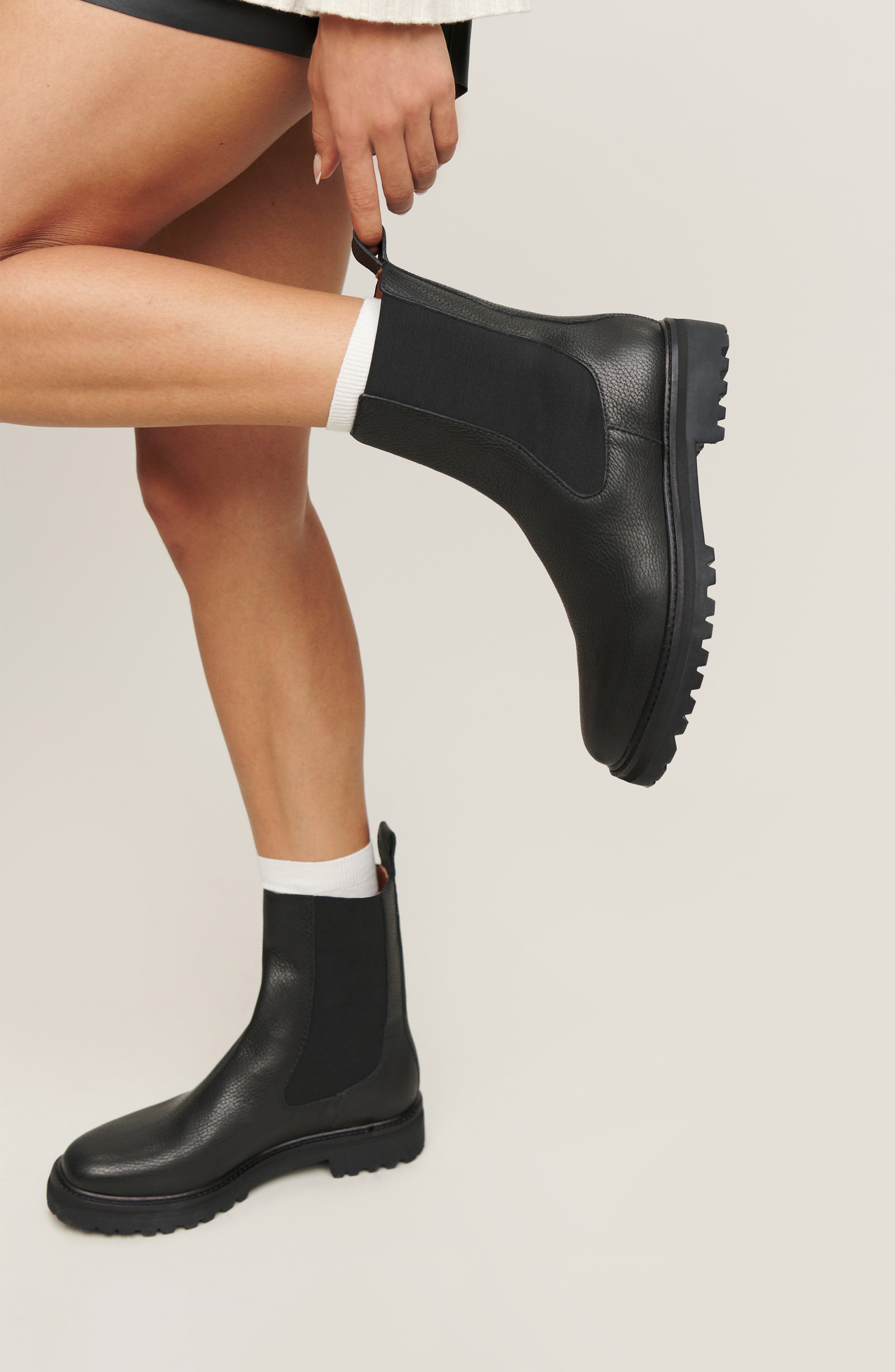 Reformation Katerina Lug Sole Chelsea Boot, Alternate, color, Black Tumbled