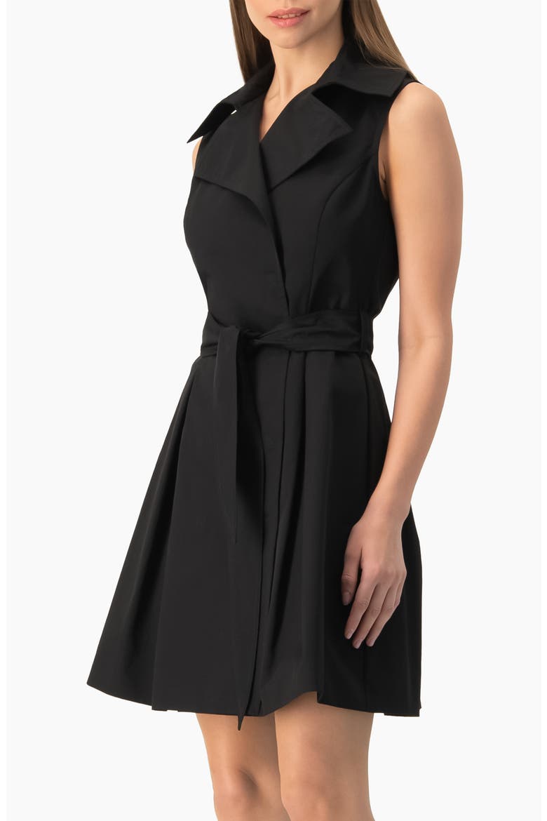 Belted Sleeveless Trench-Style A-Line Mini Dress, Alternate, color, Black