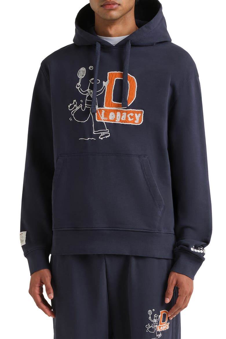 Legacy Embroidered Fleece Hoodie, Main, color, BLUE DENIM