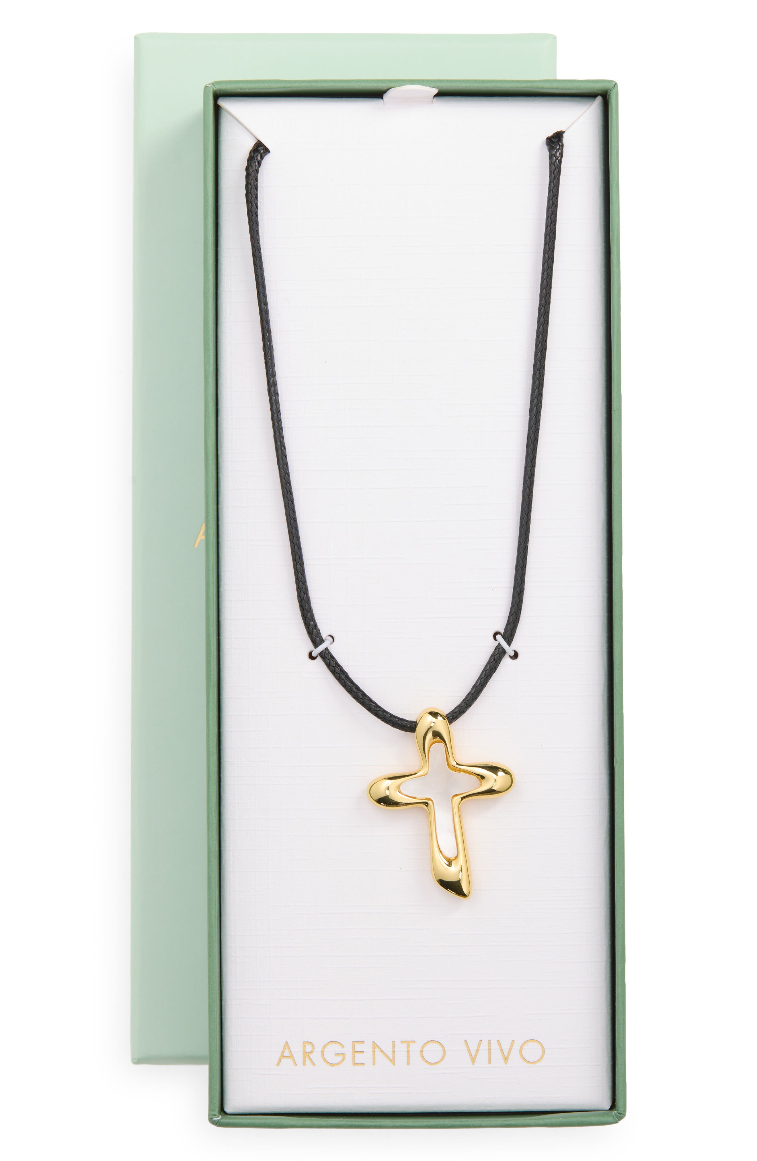 Mother-of-Pearl Cross Pendant Cord Necklace