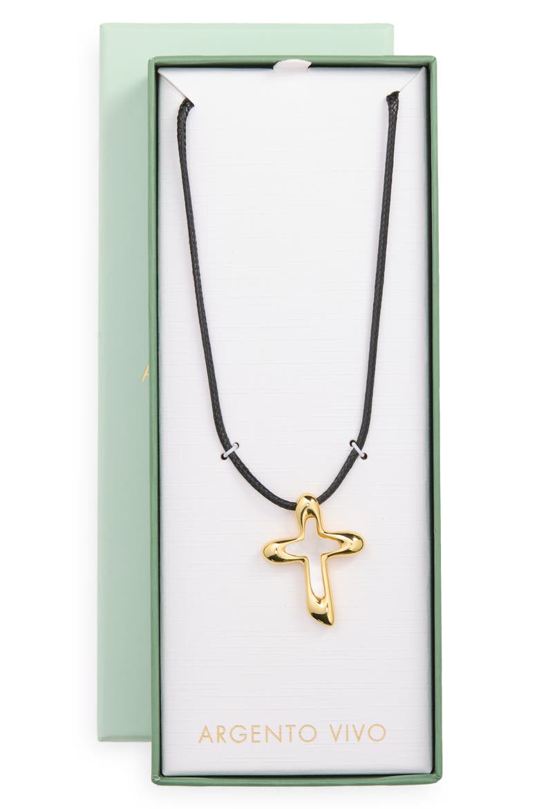 Mother-of-Pearl Cross Pendant Cord Necklace, Main, color, GOLD