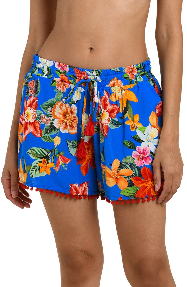 La Blanca Modern Cover-Up Beach Shorts, Main, color, Blue Multi
