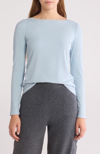 Halogen ® Long Sleeve Boat Neck T-shirt In Blue Fog