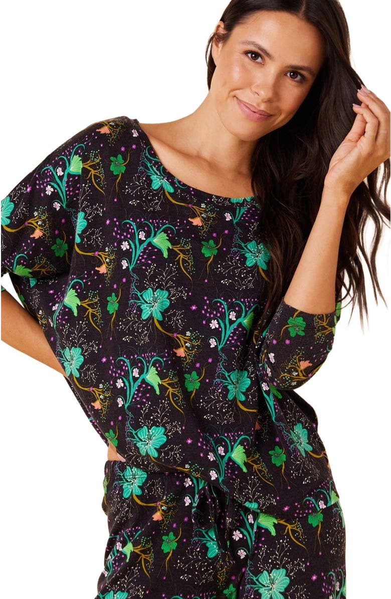 The Cat
s Pajamas Pima Knit Pullover Set Floral, Alternate, color, 