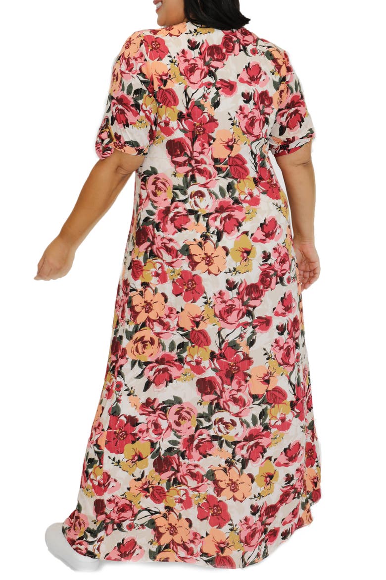 Floral Metallic Stripe Peasant Bodice Dress, Alternate, color, PINK
