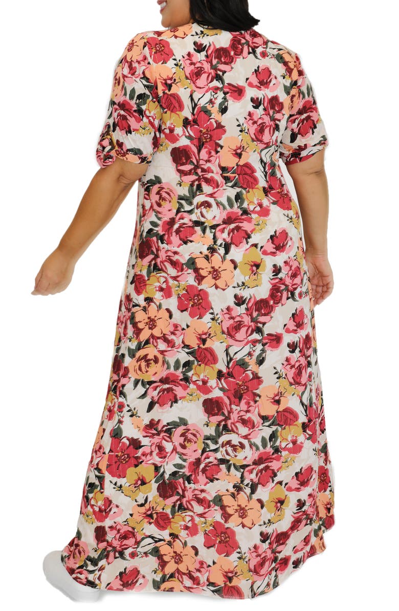 Marée Pour Toi Floral Metallic Stripe Peasant Bodice Dress, Alternate, color, 