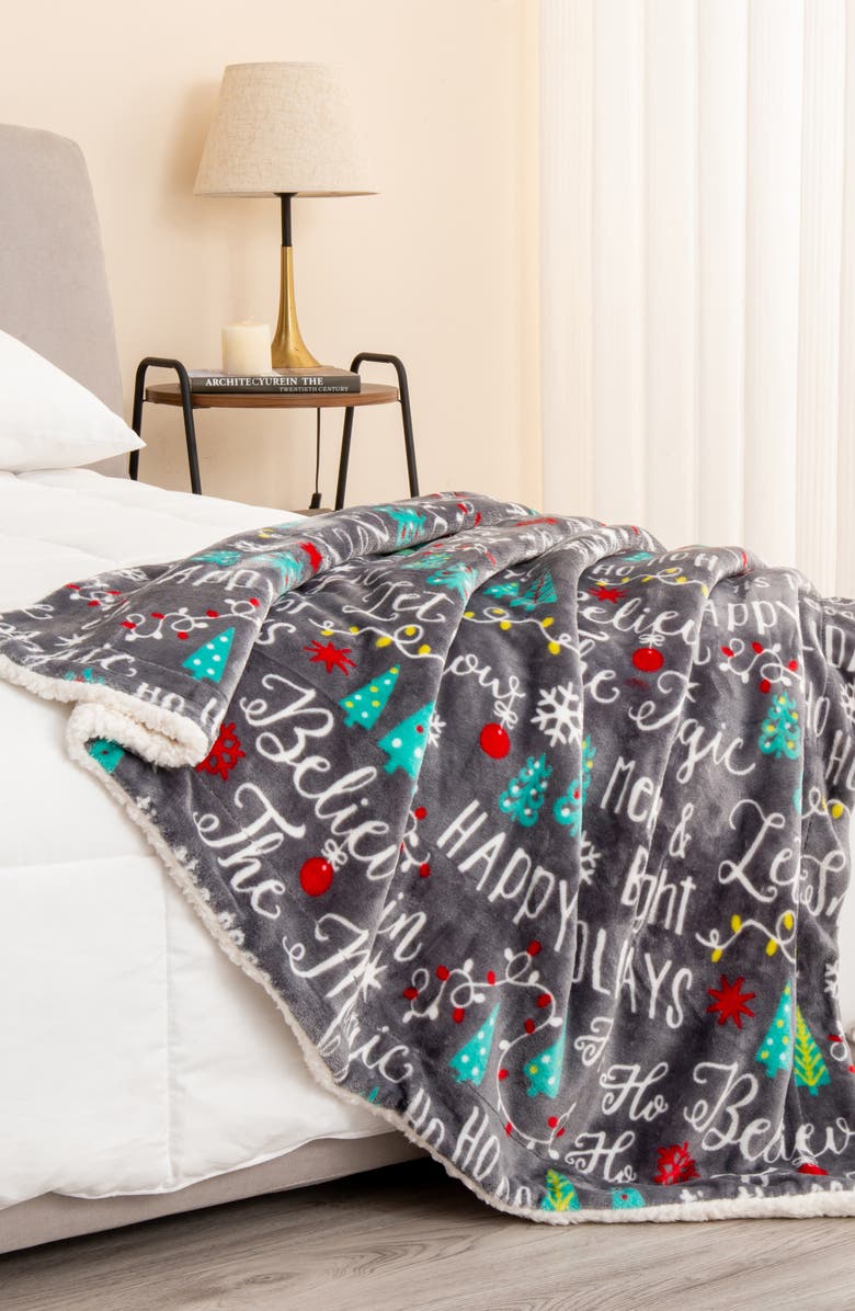 Woven & Weft Holiday Printed Throw Blanket, Alternate, color, Believe Magic