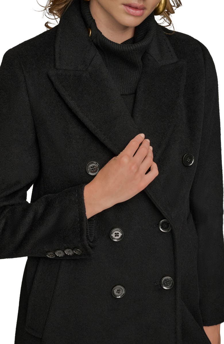 Donna Karan New York Tailored Double Breasted Wool Blend Coat, Alternate, color, Black