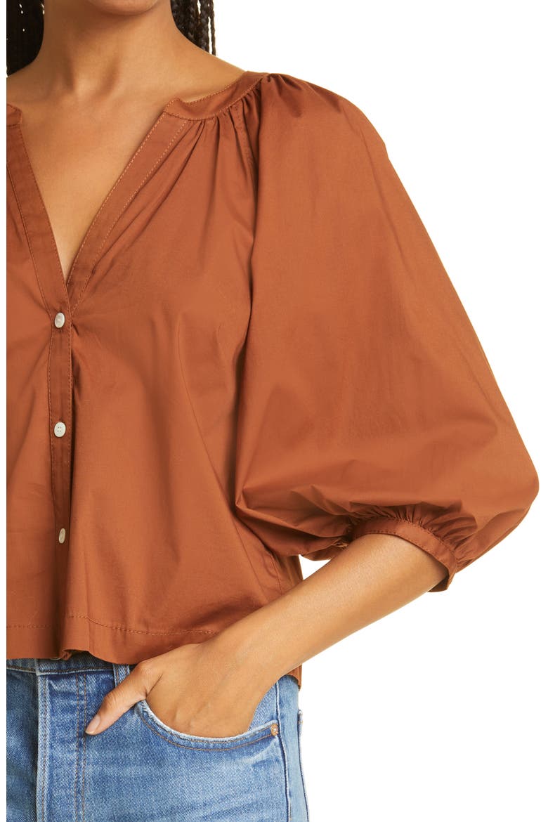 New Dill Stretch Cotton Button-Up Blouse, Alternate, color, TAN