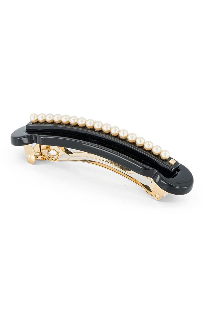 Alexandre de Paris Lineature Pearls Acetate Barette, Alternate, color, Black