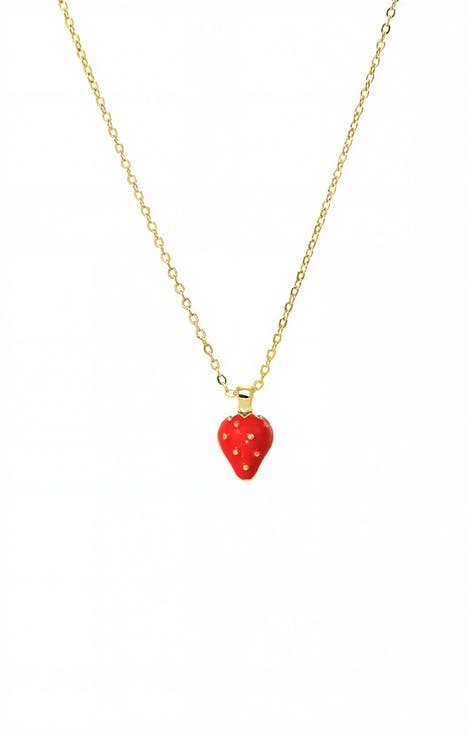 Red Enamel Strawberry Pendant Necklace