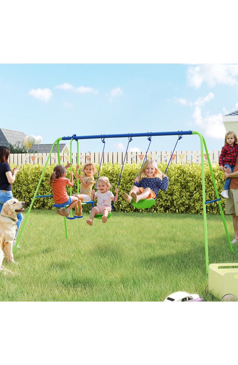 Outsunny Metal Swing Set with Glider, 2 Swing Seats, Adjustable Height, A-Frame Outdoor Use, Alternate, color,