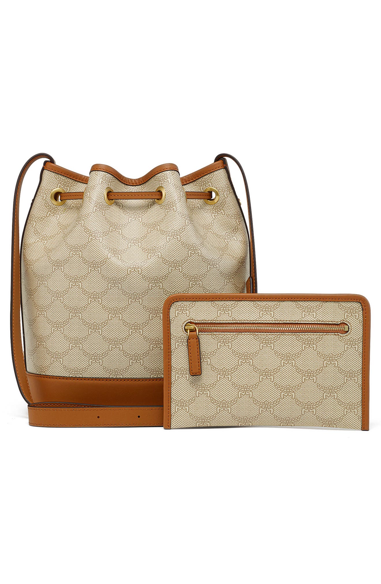 MCM Medium Himmel Coated Canvas Drawstring Bucket Bag, Alternate, color, 