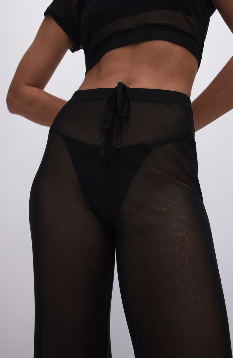 Good American Mesh Wide Leg Pant, Alternate, color, Black001