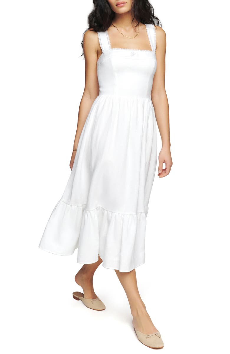 Reformation Rowen Square Neck Smocked Linen Sundress, Main, color, 