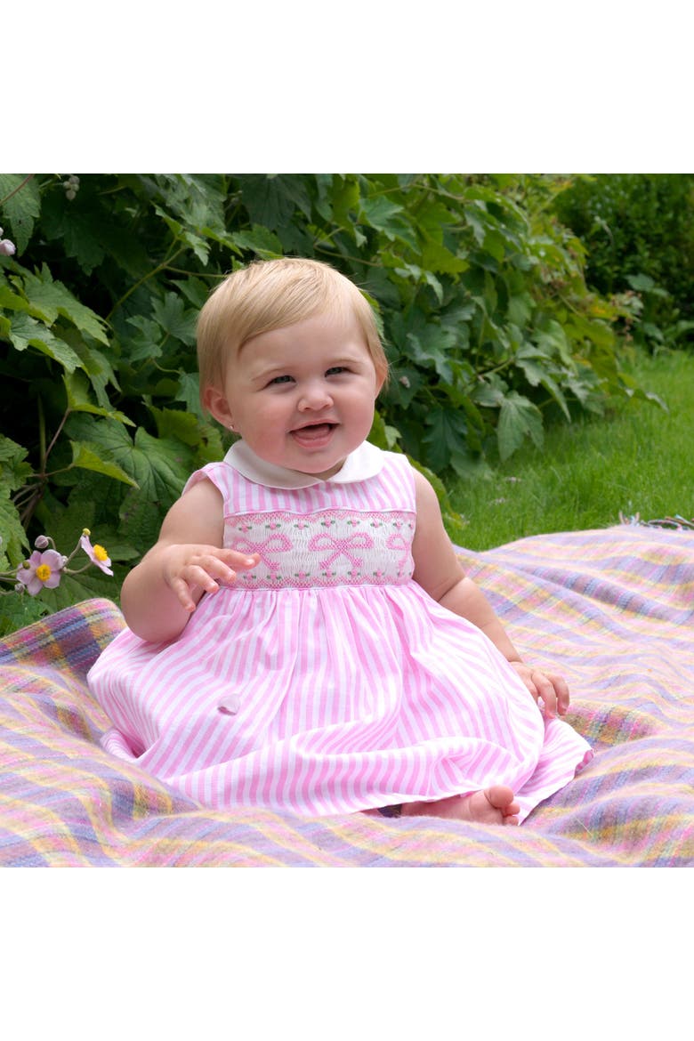 Bow Smocked Striped Dress and Bloomers, Alternate, color, Pink