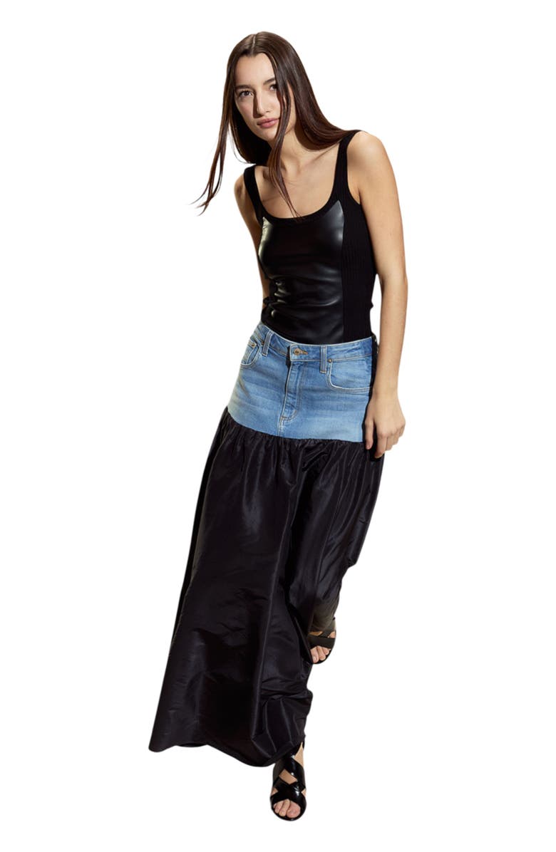 Cynthia Rowley Tribeca Vegan Leather Combo Top, Main, color, Black