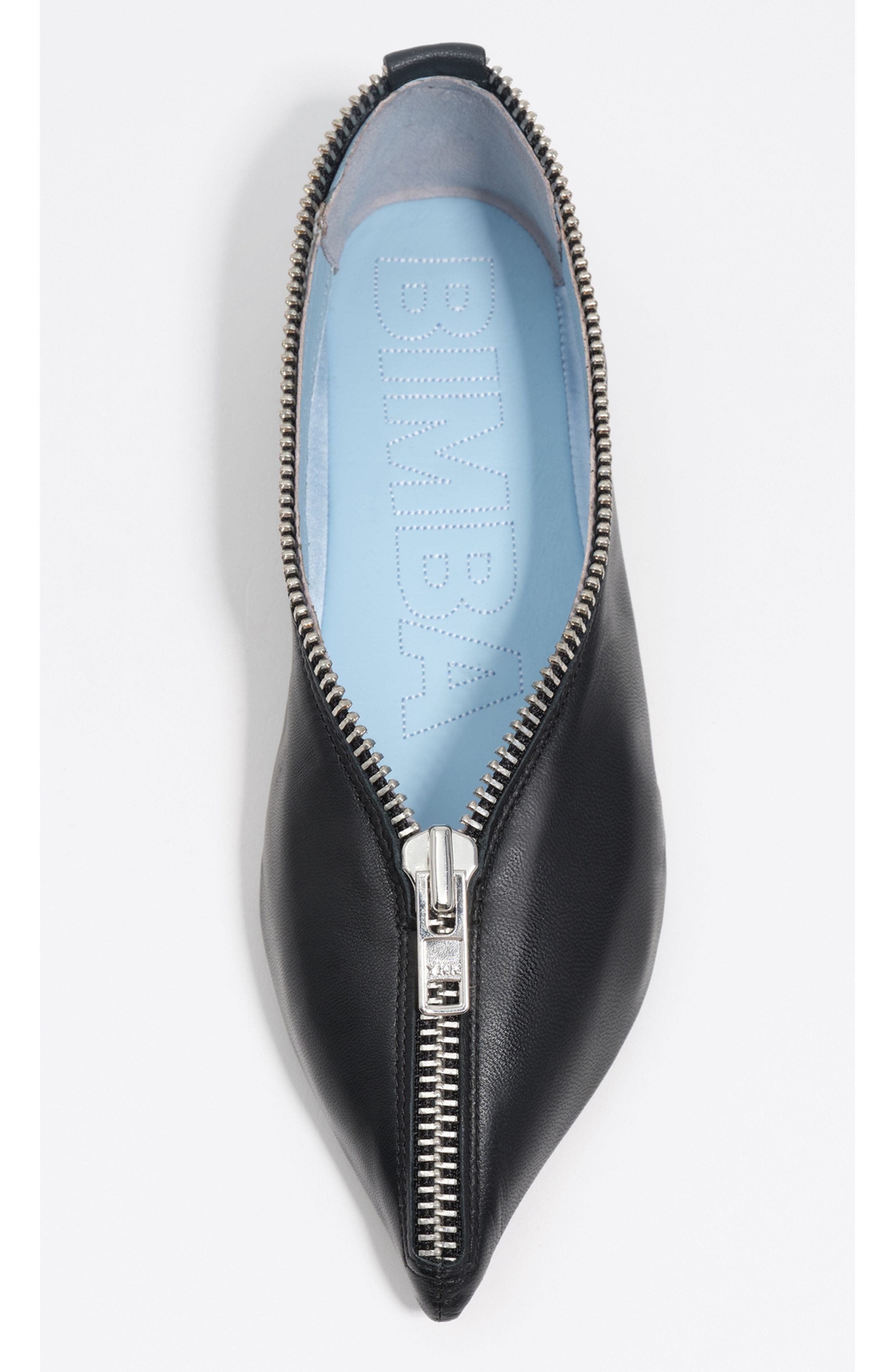 Bimba y Lola Leather Zip Ballerina, Alternate, color, Black