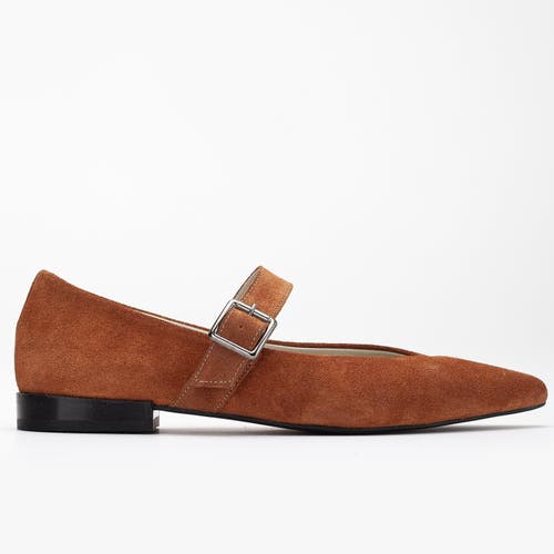 Forever & Always Shoes Willow Leather Mary Jane Flats In Cognac Suede Leather
