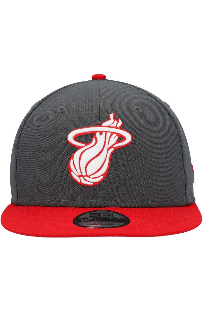 New Era Men's New Era  Charcoal/Scarlet Miami Heat Two-Tone Color Pack 9FIFTY Snapback Hat, Alternate, color, 
