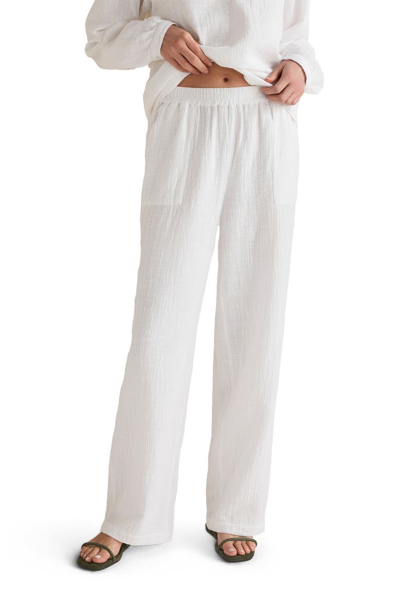 Textured Cotton Gauze Pants, Main, color, White