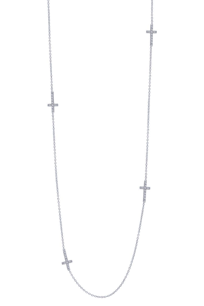 Long Cross Station Necklace, Main, color, SILVER