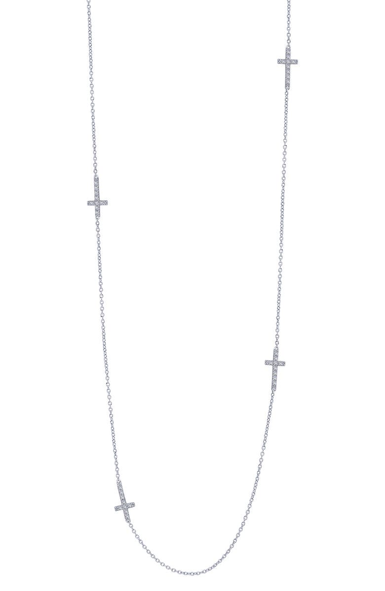 Lafonn Long Cross Station Necklace, Main, color, Silver