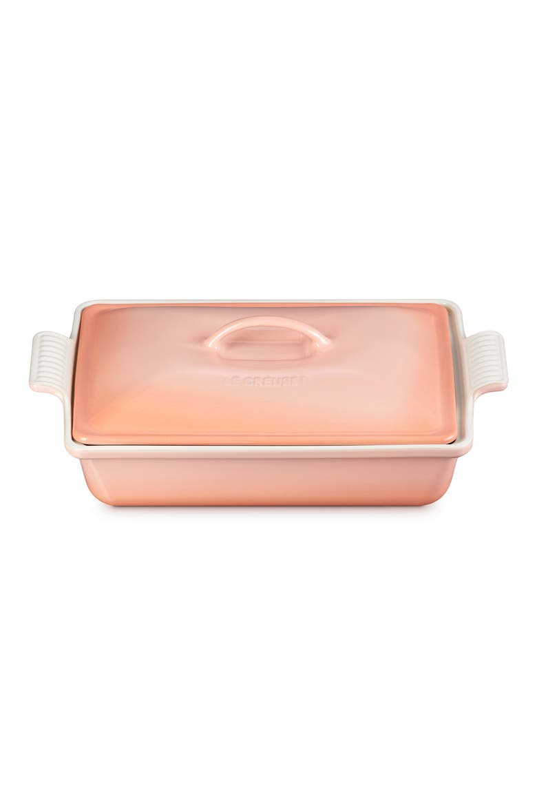 4-Quart Rectangular Stoneware Casserole with Lid, Main, color, PECHE