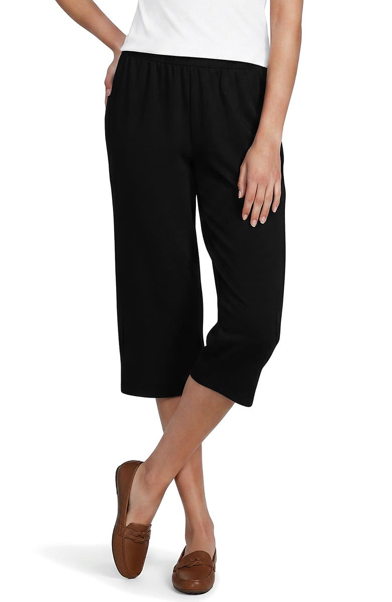 Lands' End Sport Knit High Rise Elastic Waist Capri Pants, Alternate, color, Black