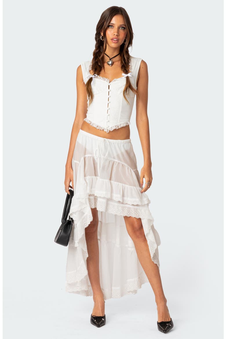 Lace Trim Sweetheart Neck Corset Top, Alternate, color, WHITE